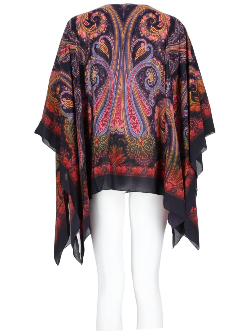 Etro Silk Paisley Print Asymmetrical Poncho Top