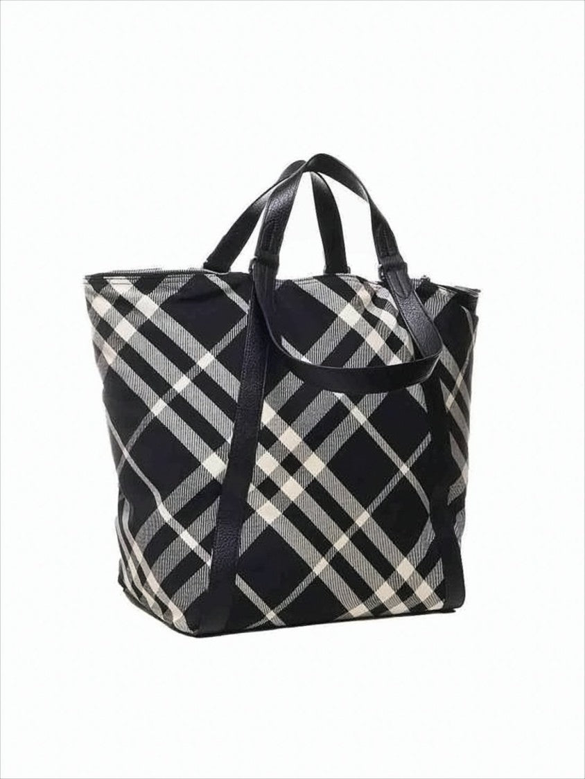 Burberry Black And Beige Check Tote Bag