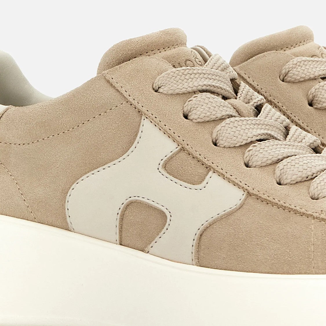 Hogan Beige Suede Lace-Up Sneakers With Elevated Sole