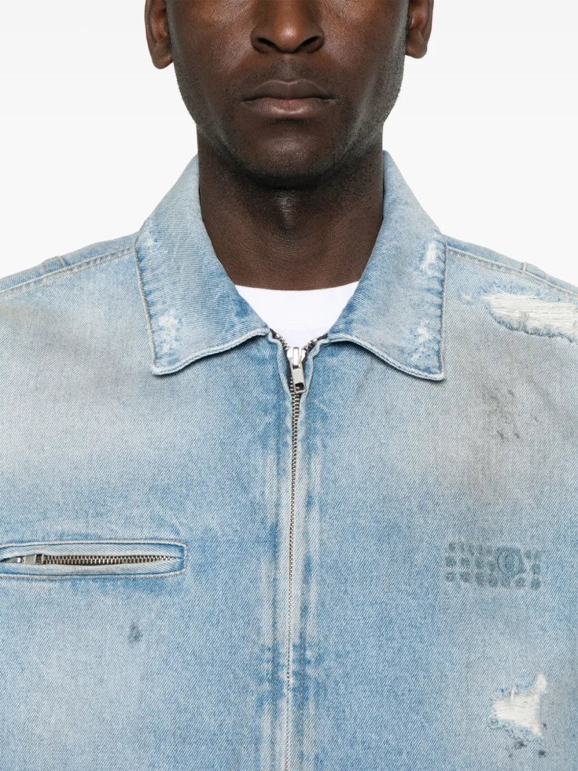 Mm6 By Maison Margiela Distressed Light Sky Blue Denim Jacket