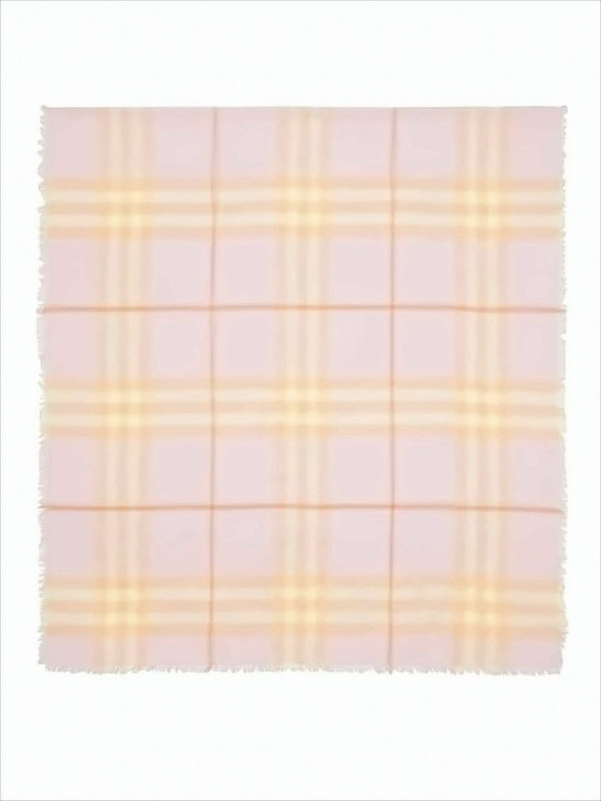 Burberry Large Plaid Wool Scarf In Pastel Peach