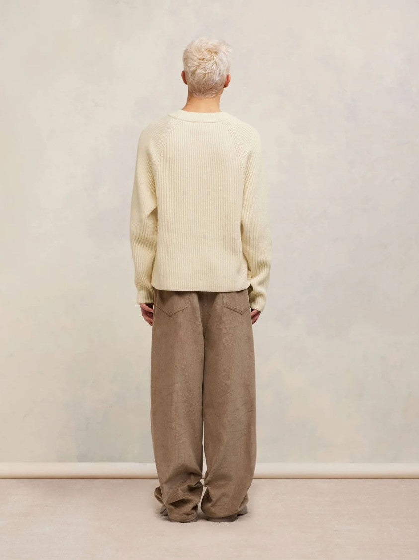 Ami Ribbed Crew-Neck Sweater In Ecru-Beige