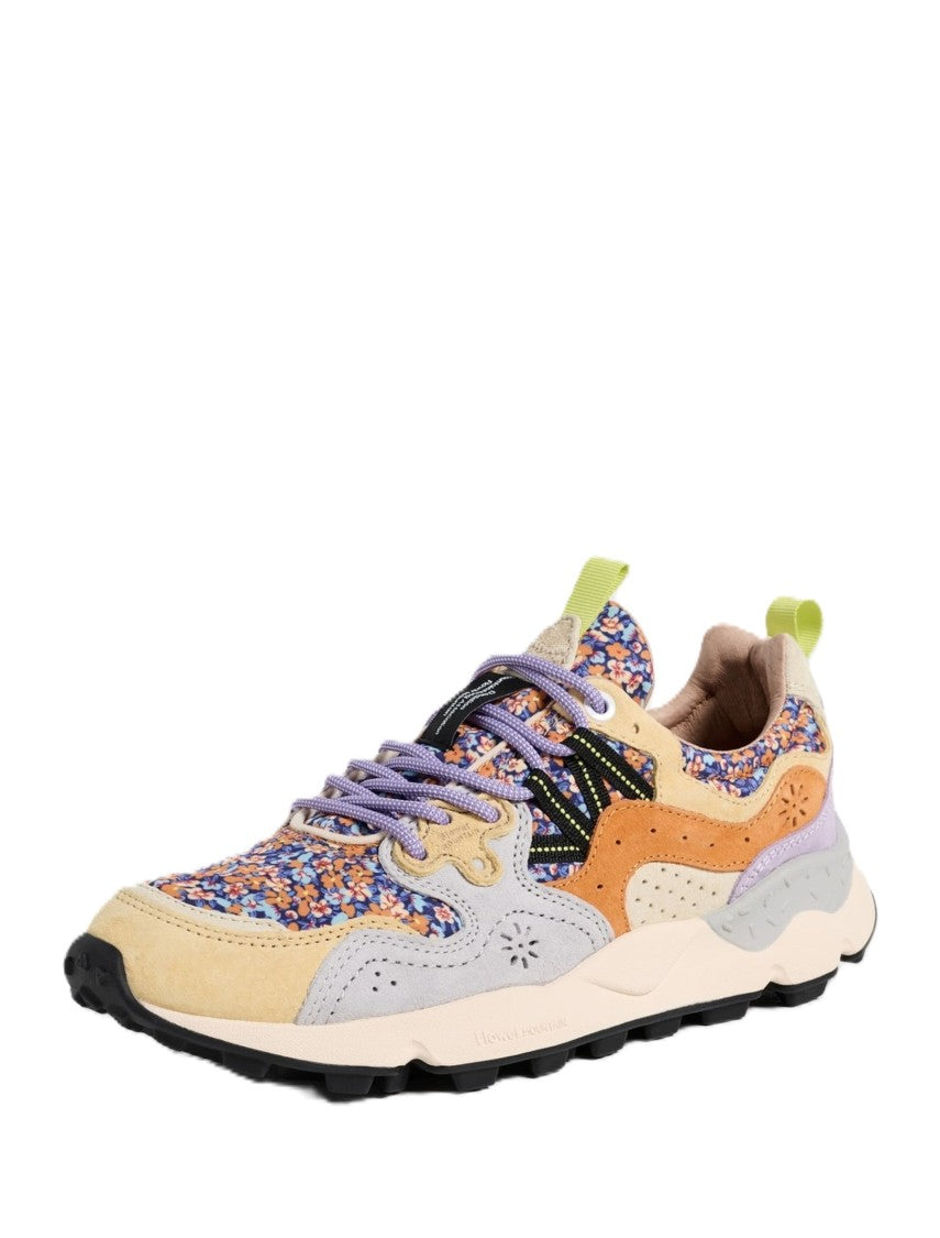 Flower Mountain Floral-Patterned Sneakers With Suede Overlays And Innovative Textures