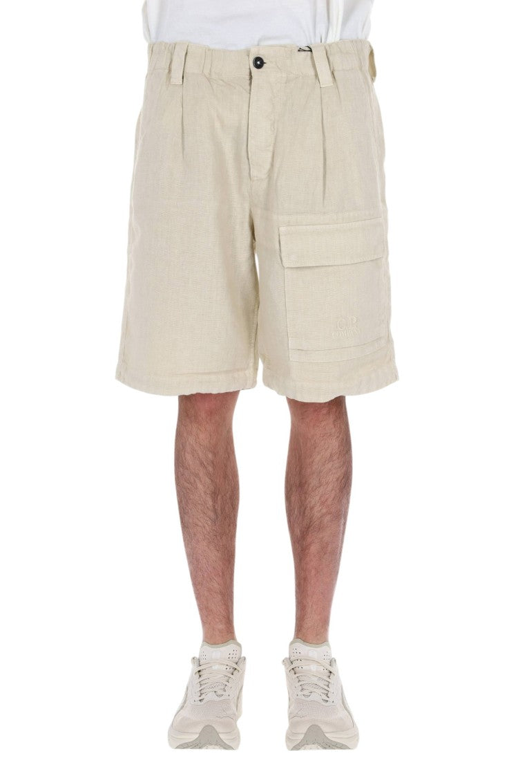 C.P. Company Cream Sak Linen Cargo Shorts