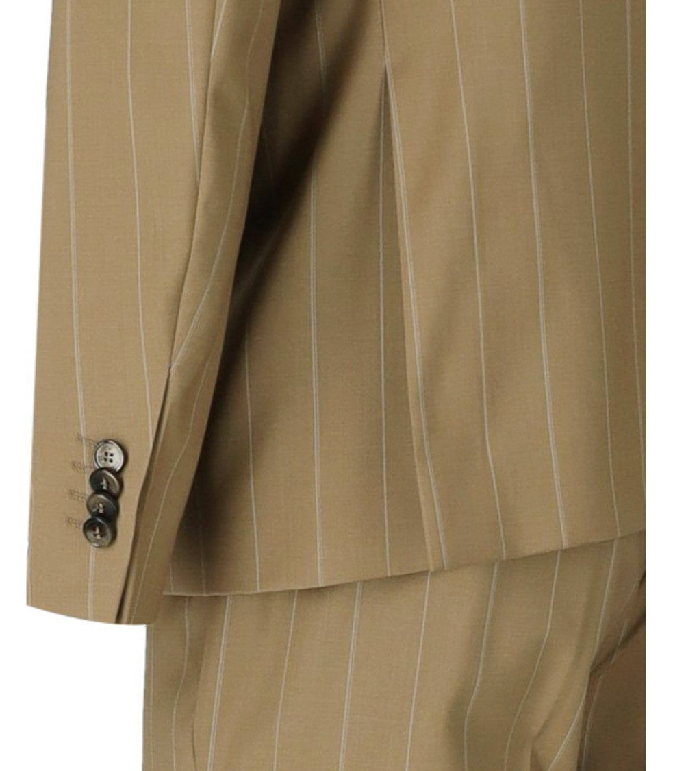 Manuel Ritz Beige Pinstripe Single-Breasted Suit