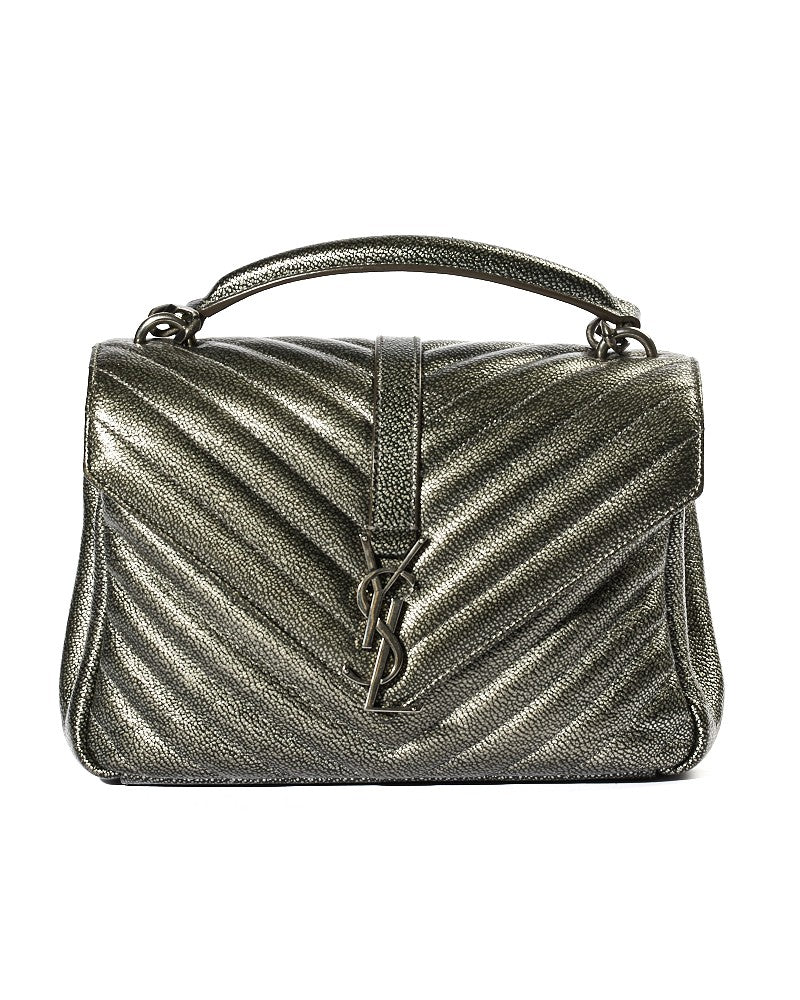Saint Laurent College Medium Matelassè Grey