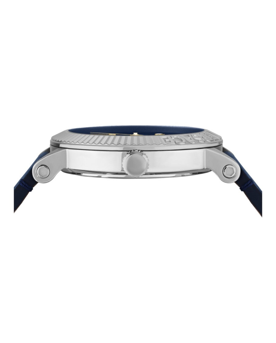 Versace Versace V-Classic Leather Watch With Blue Guilloche Dial