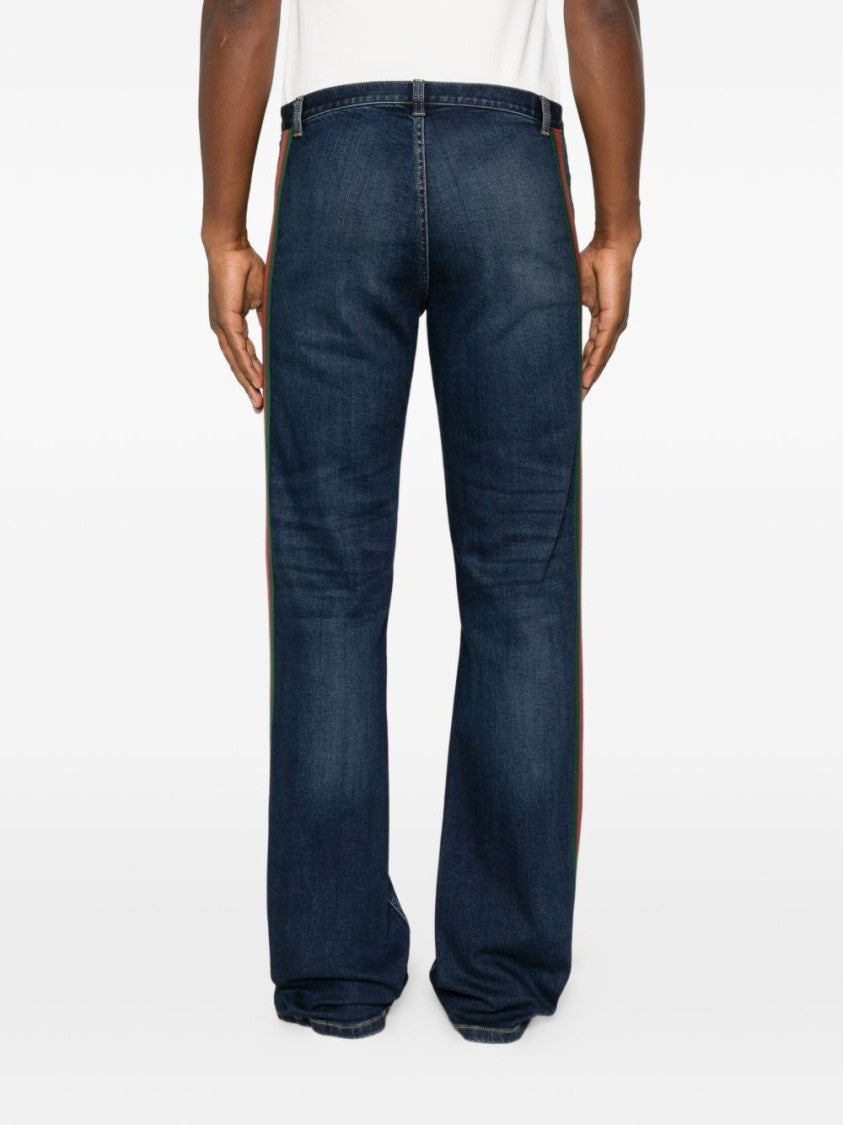Gucci Dark Blue Stripe Accent Straight-Leg Denim Jeans