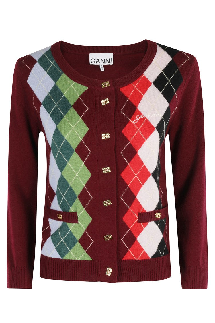 Ganni Burgundy Color Wool Blend Cardigan