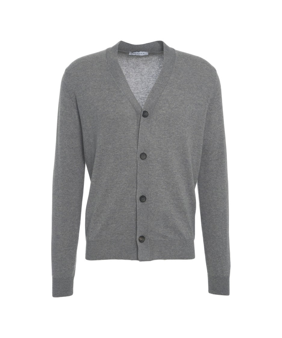 Gender V-Neck Cardigan With Button Closure And Ribbed Details