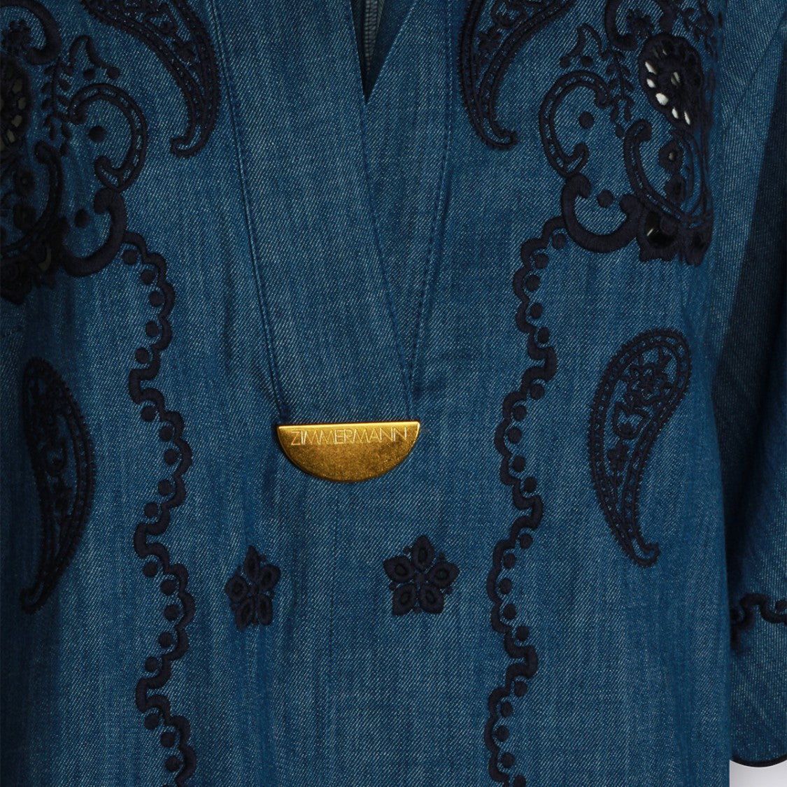 Zimmermann Embroidered Denim Midi Dress With Scalloped Details
