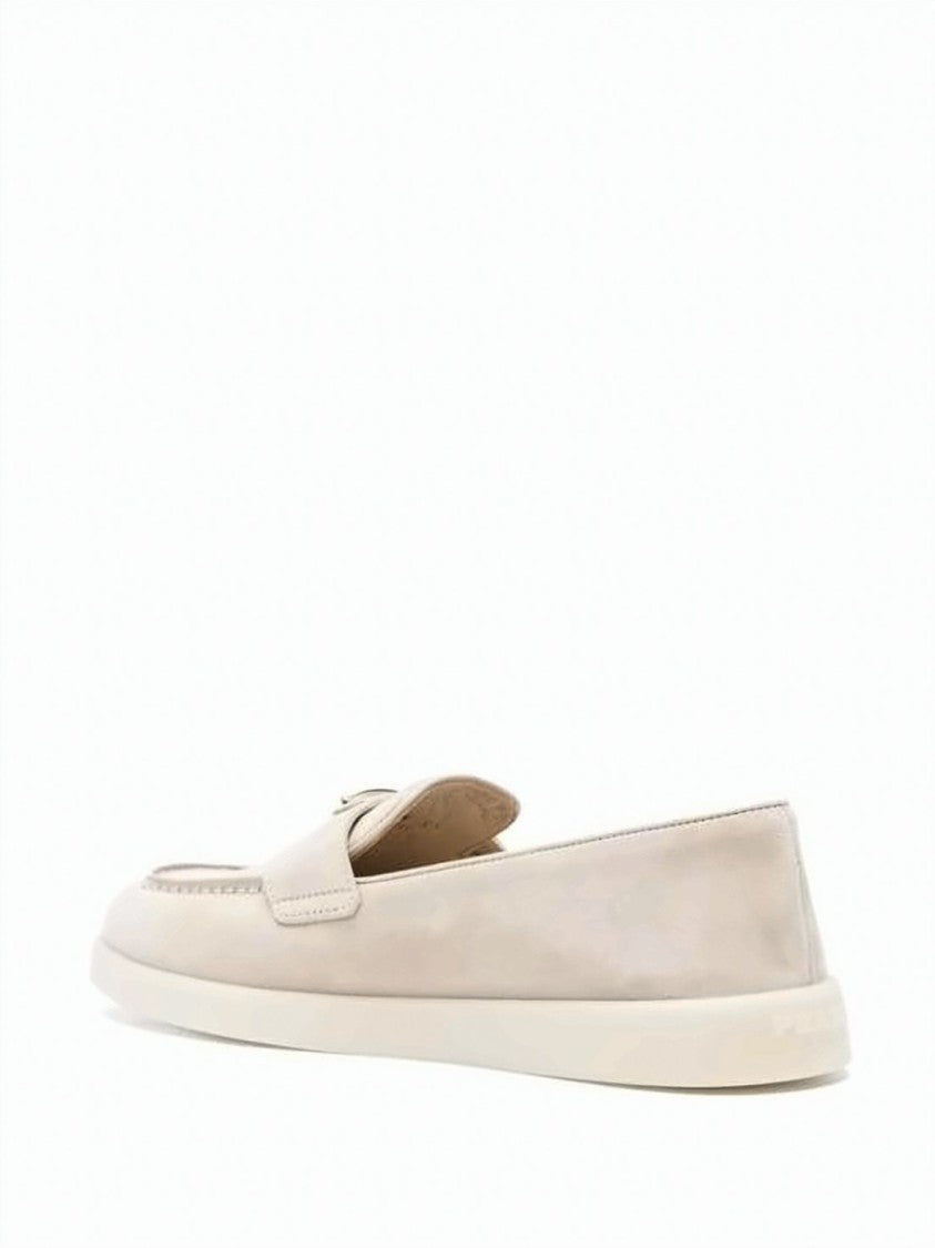 Prada Suede And Calf Leather Loafers With Triangular Detail