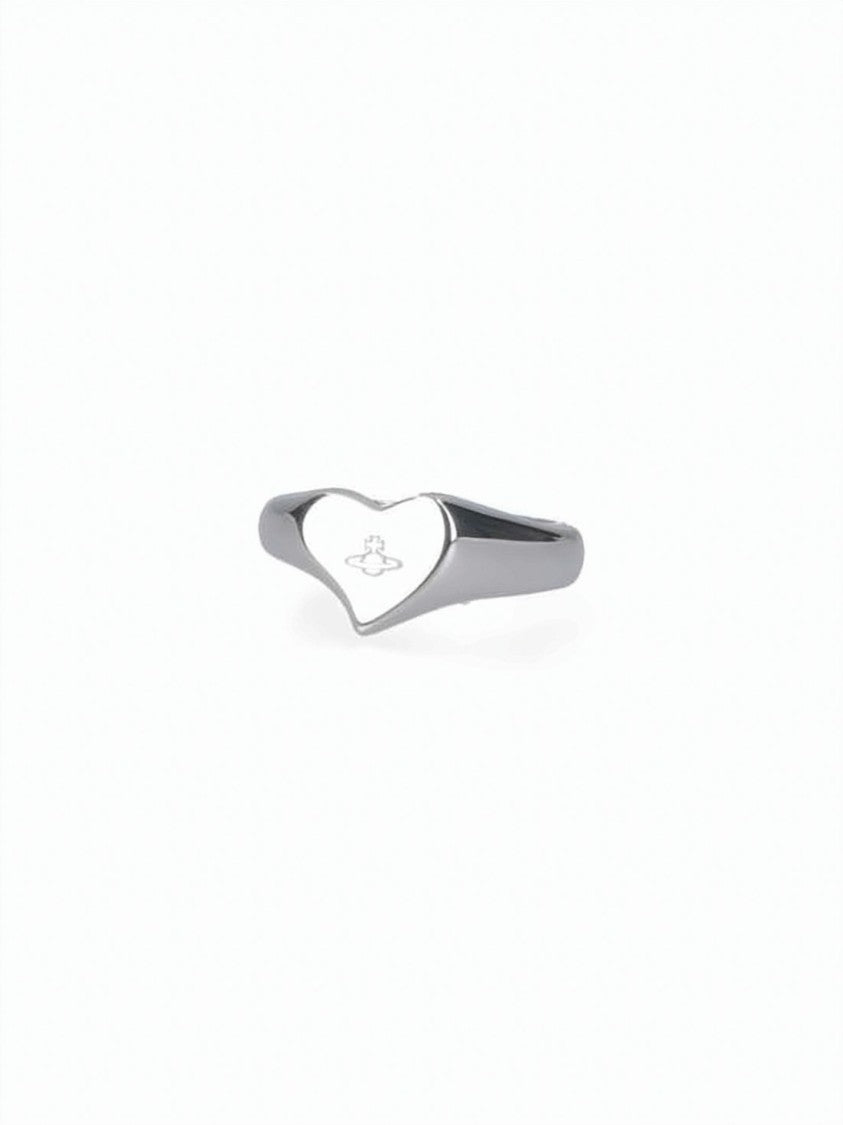 Vivienne Westwood Silver Heart-Shaped Engraved Emblem Ring