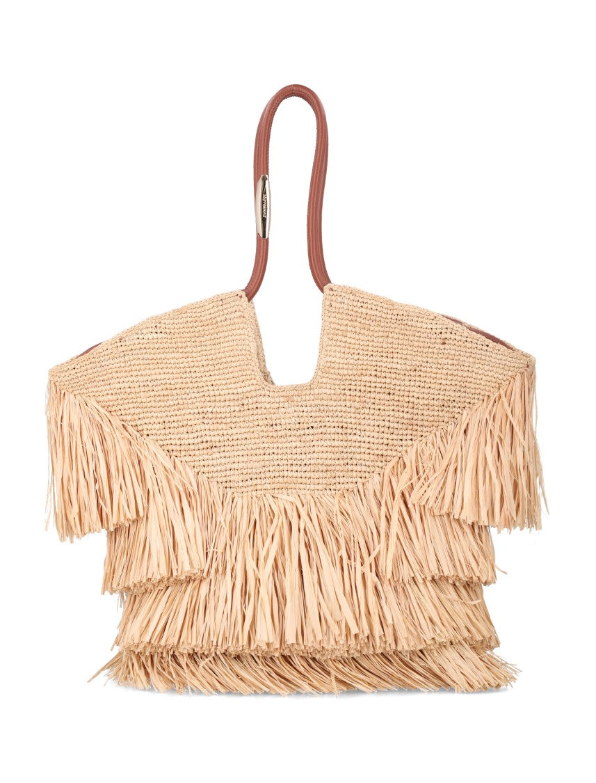 Zimmermann Handwoven Natural Raffia Medium Tote With Fringe Details