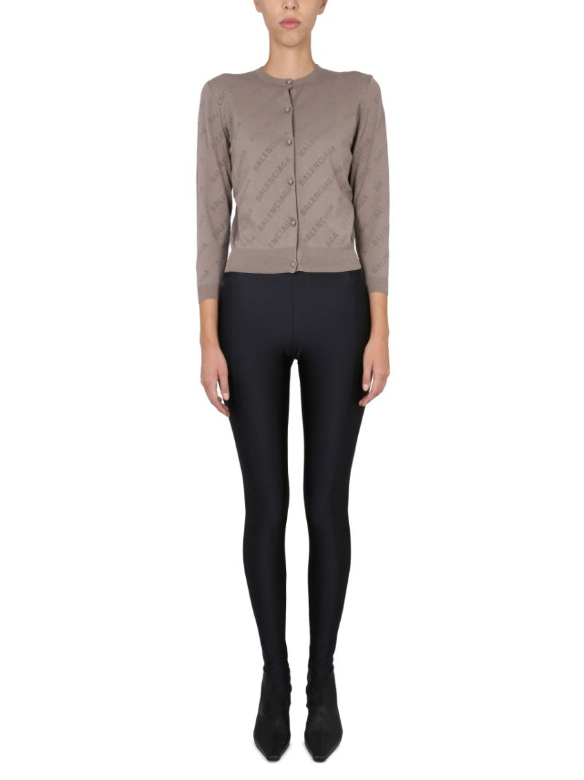 Balenciaga Cropped Cardigan With Embossed Logo All-Over Design