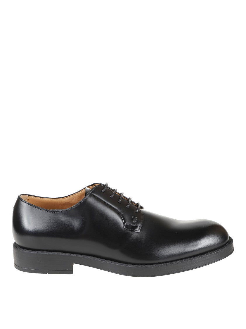 Tod's Polished Leather Lace-Up Shoes With Rounded Toe
