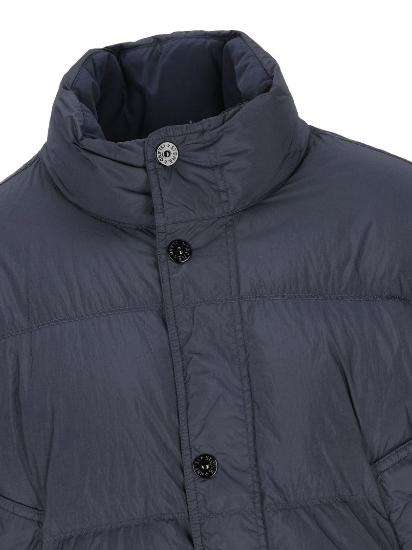Stone Island Men's Solid Blue Jacket With High Collar And Front Zipper