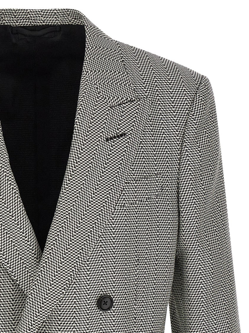 Tom Ford Silk Jacquard Blazer With Geometric Pattern And Peak Lapels
