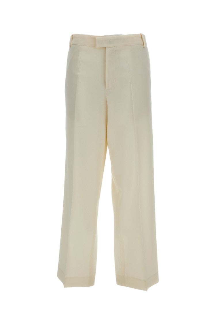 Meta Campania White Gilles Tropical Wool Twill Formal Pants