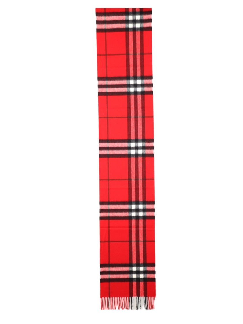 Burberry Red Tartan Cashmere Fringed Scarf