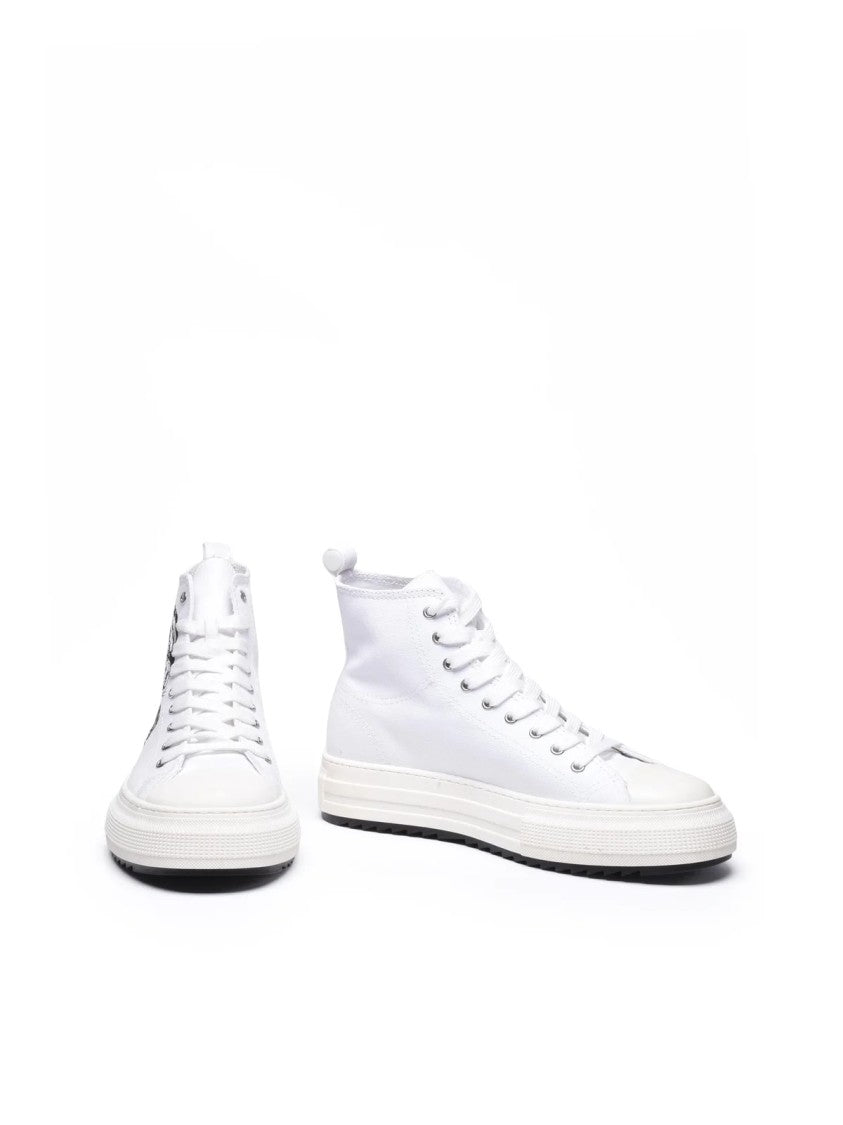 Dsquared2 White/Beige Berlin Graphic High-Top Cotton Sneakers