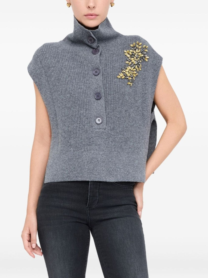 Liu Jo Cropped Sleeveless Sweater With High Ribbed Collar