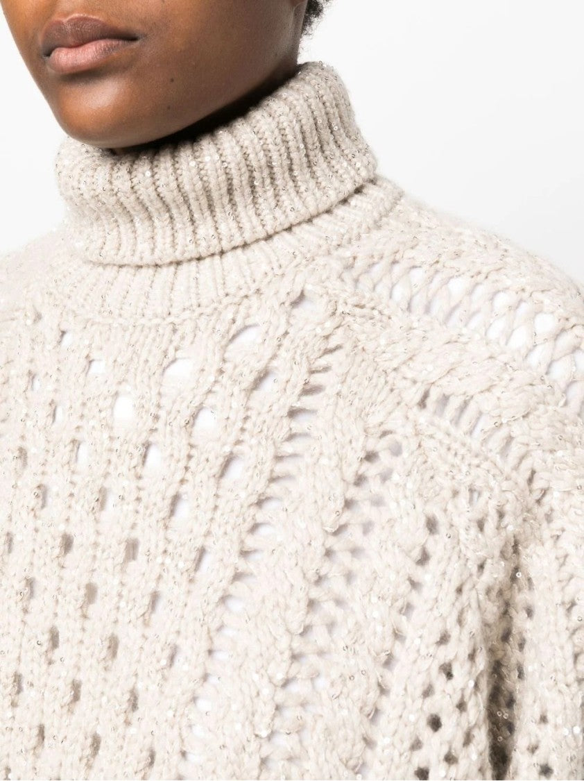 Brunello Cucinelli Knit Long Sleeve Sweater With Textured Stitching