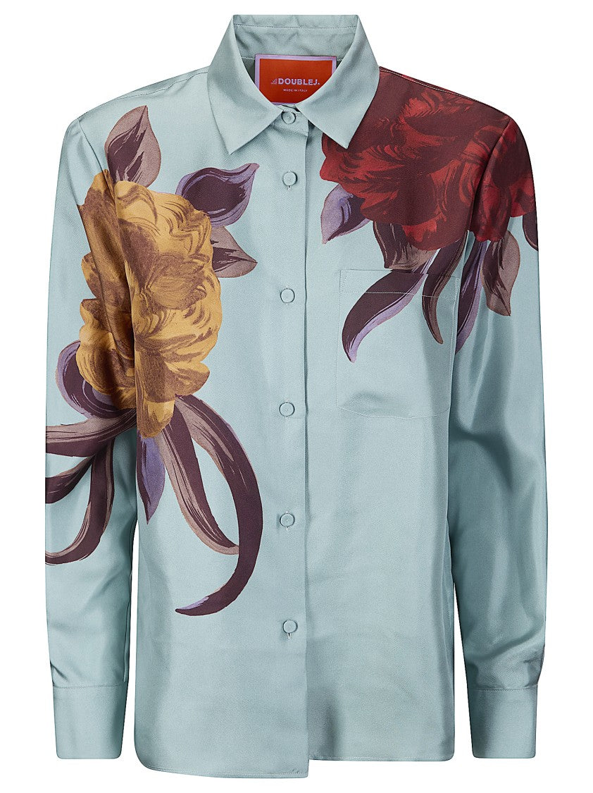 La Double J Silk Floral Print Shirt With Chest Pocket