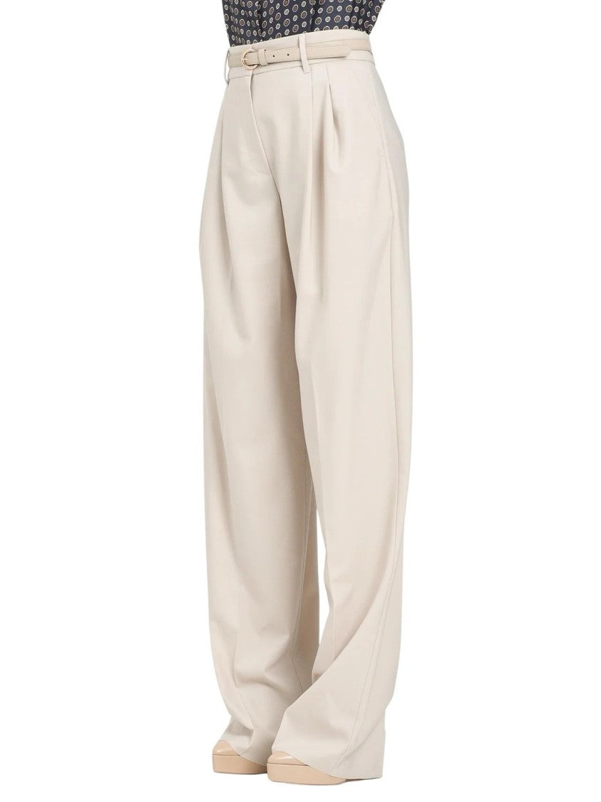 Max Mara Beige Wide-Leg Trousers With Pleated Front And Matching Belt