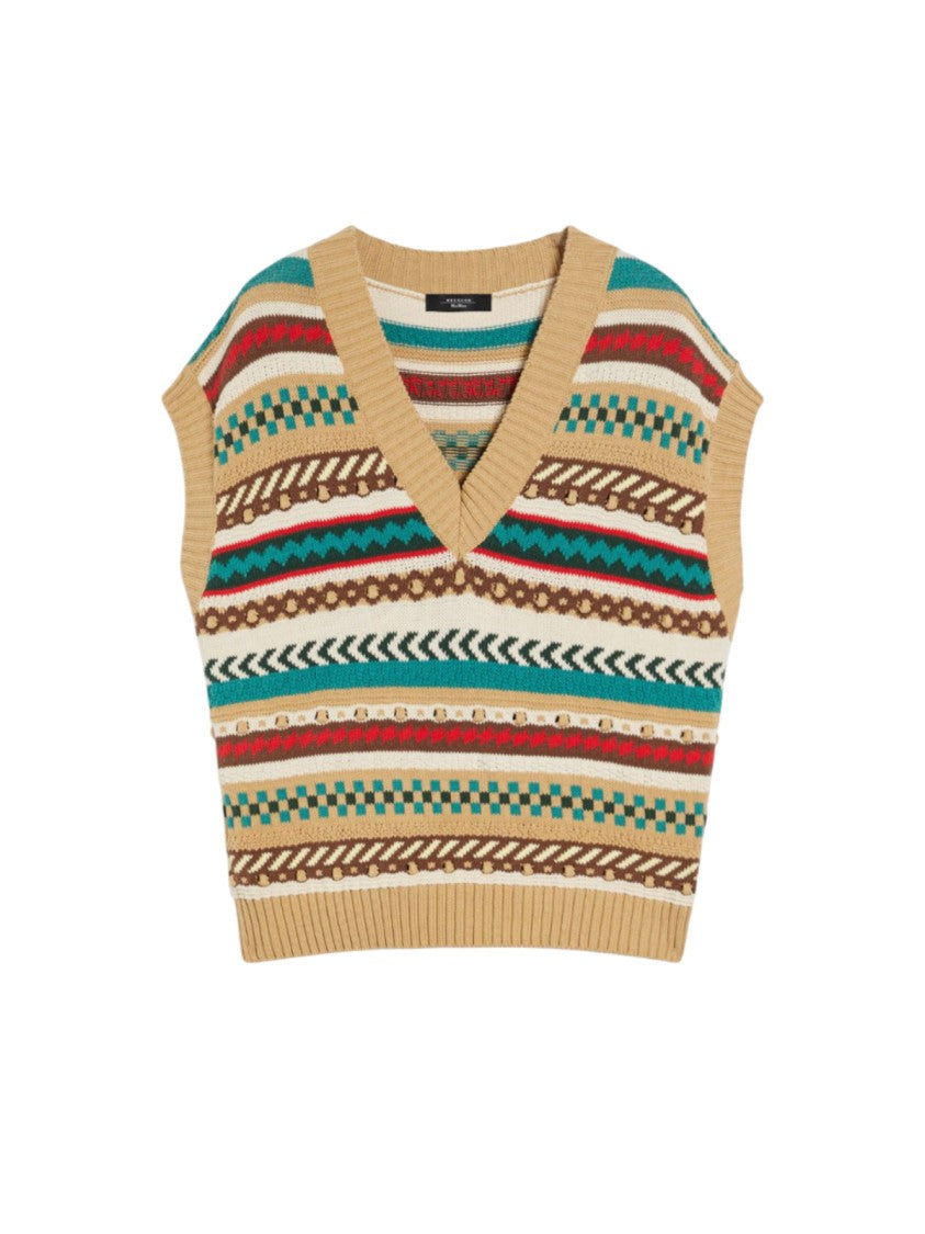 Max Mara Fair Isle Patterned Cotton Jacquard Gilet