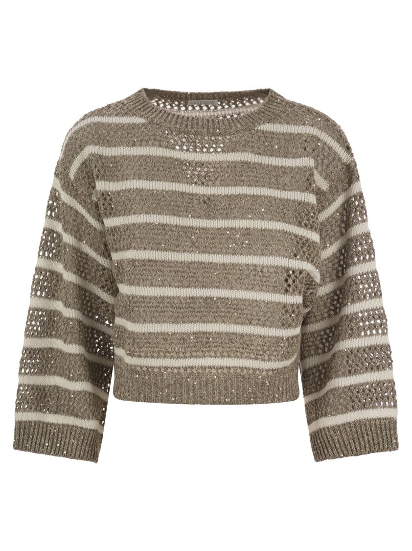 Brunello Cucinelli Dazzling Striped Net Linen Jersey