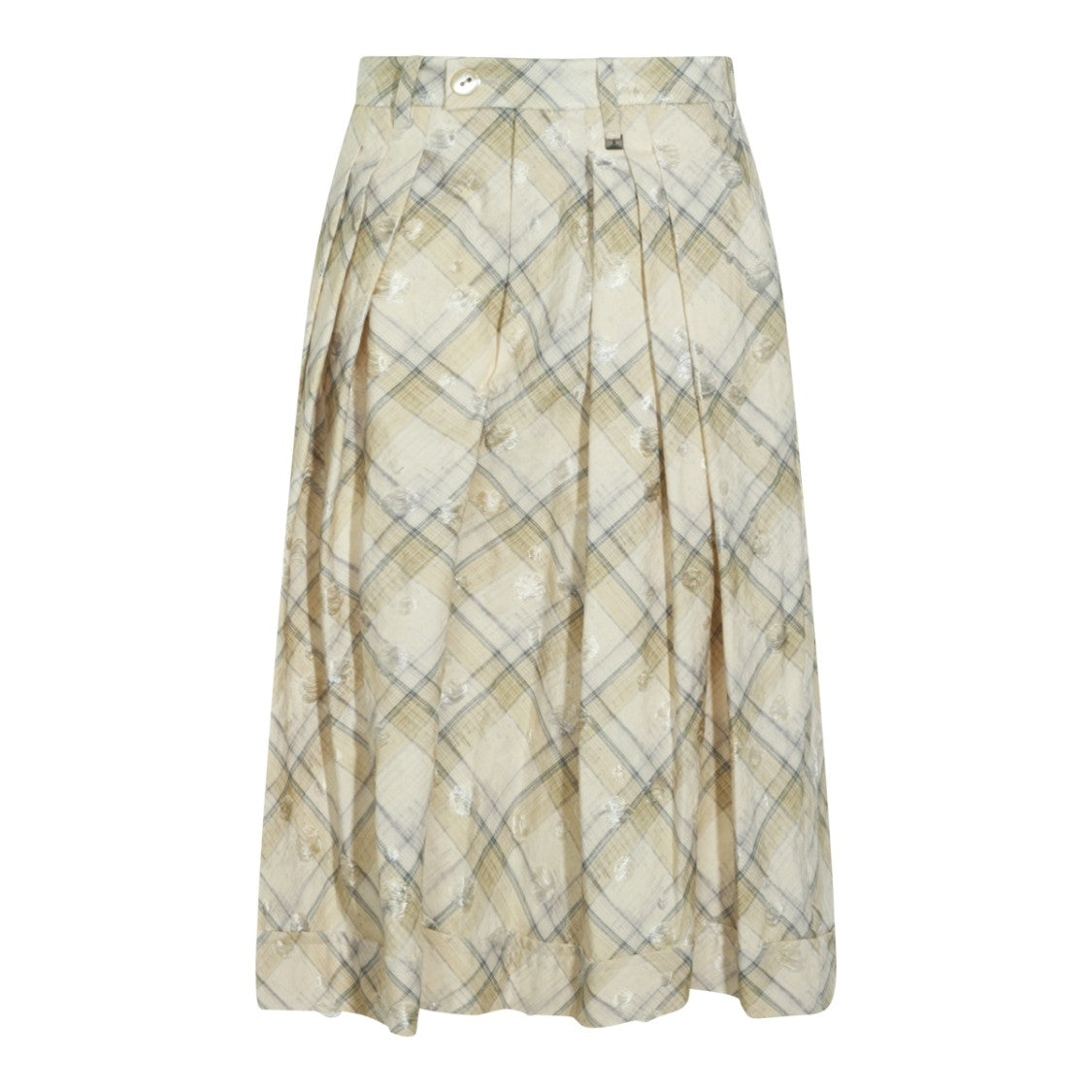 Vivienne Westwood Beige Cotton Midi Skirt With Pleated Design And Check Print