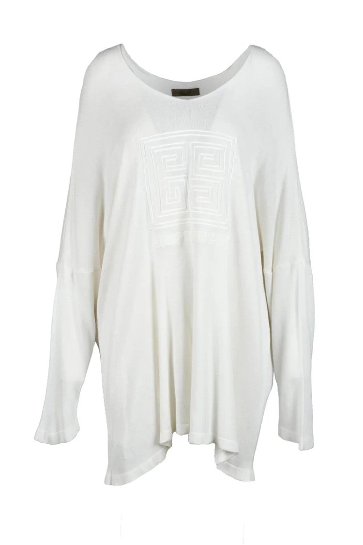 Gil Santucci White Embossed Viscose-Blend Sweater
