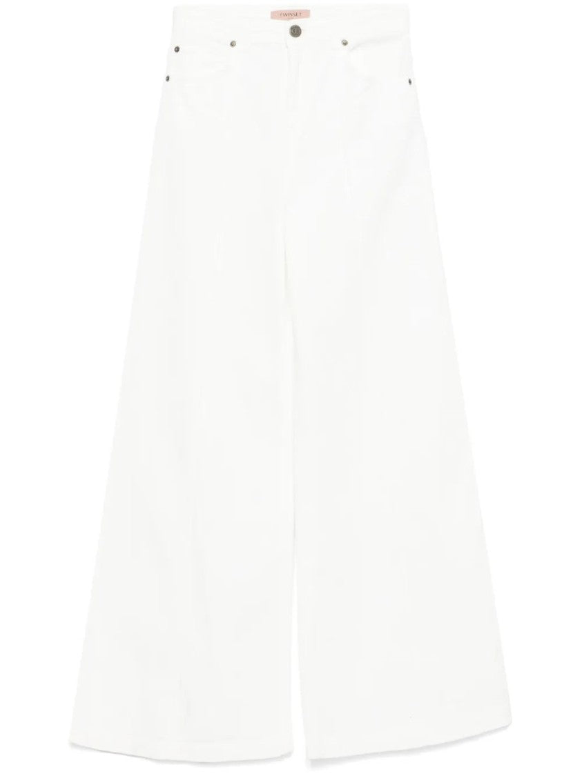 Twin-Set High-Waisted White Wide-Leg Jeans With Flowing Silhouette