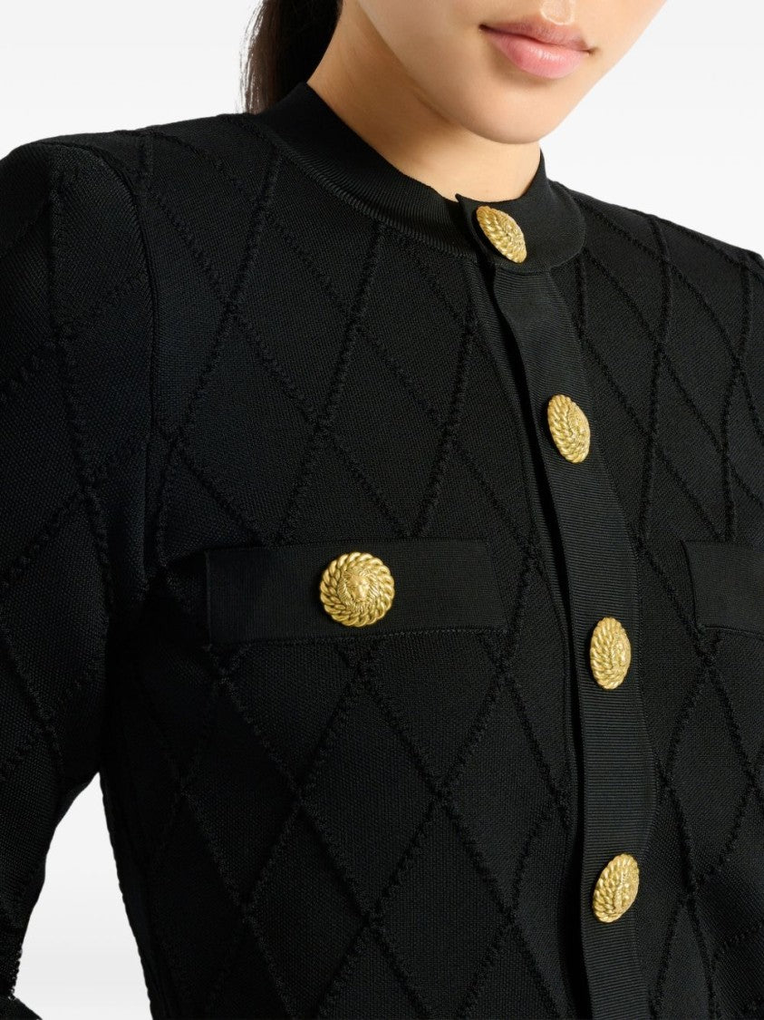 Balmain Black Quilted Viscose Compact Cardigan