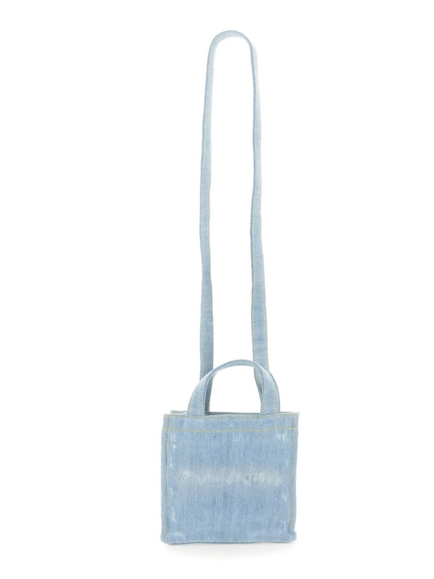 Acne Studios Mini Denim Shopper Bag With Tonal Logo Embossing