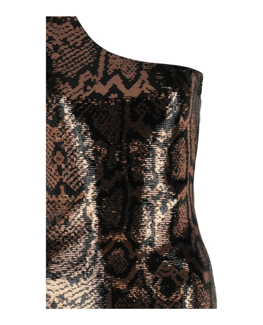 Balenciaga One-Shoulder Snake-Sequined Mini Dress