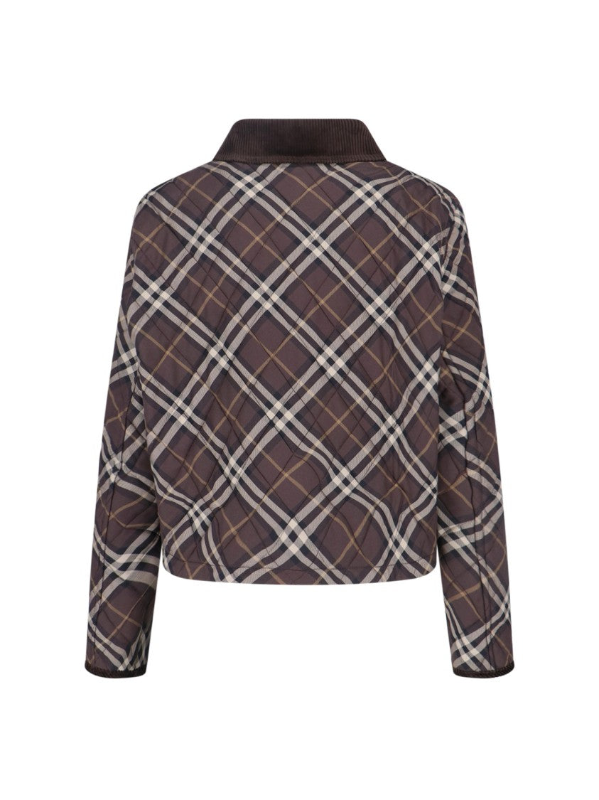 Burberry Cropped Checkered Jacket With Contrast Corduroy Collar