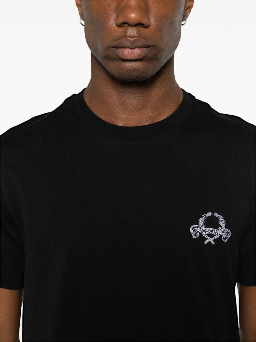 Moschino Short-Sleeve Black T-Shirt With Intricate Embroidery
