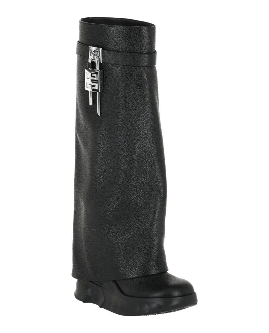 Givenchy Shark Lock Biker Boots In Grained Leather