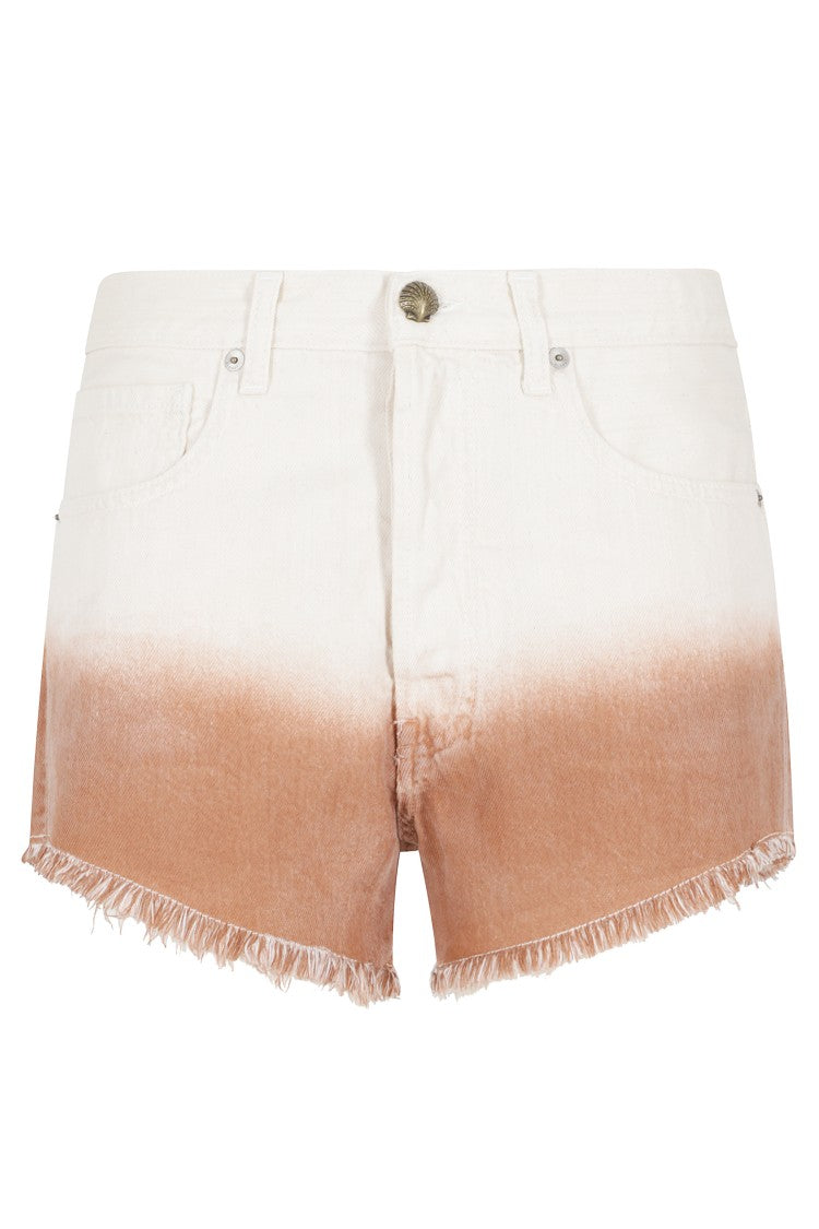 Alanui White Brown Shades Of Eden Frayed Shaded Cotton Denim Shorts
