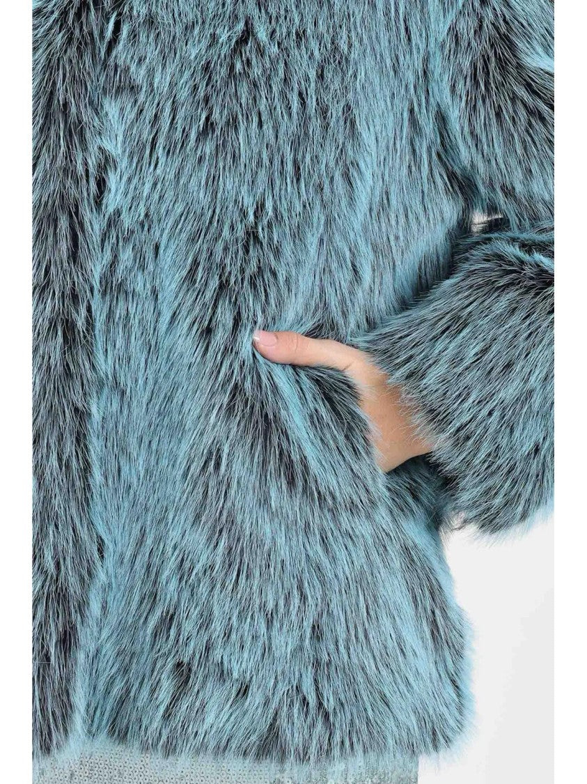 Patrizia Pepe Blue Polyester Faux Fur Coat