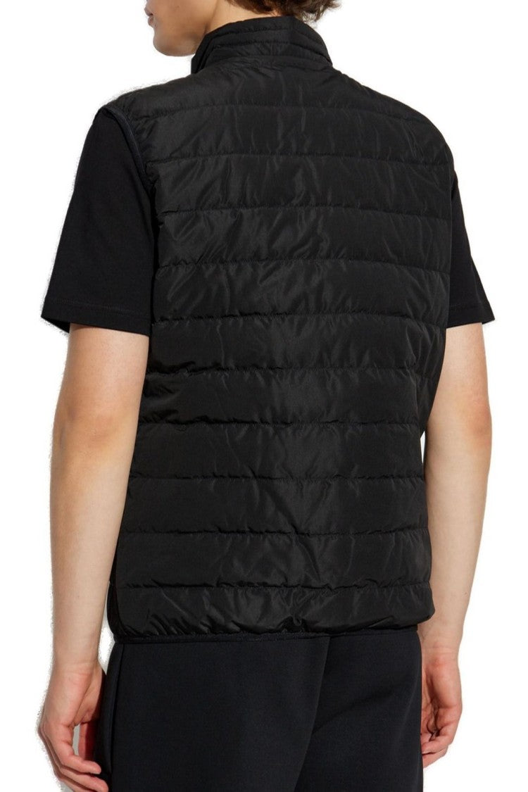 Ea7 Emporio Armani Quilted Black Down Waistcoat With High Collar