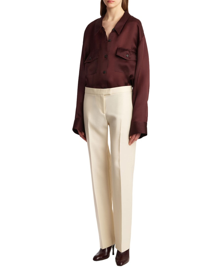 Khaite Satin-Finish Red Long Sleeve Shirt With Flap Pockets