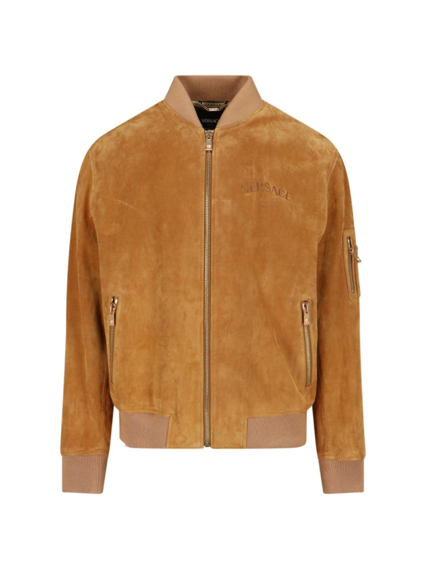 Versace Suede Leather Bomber Jacket – Brown