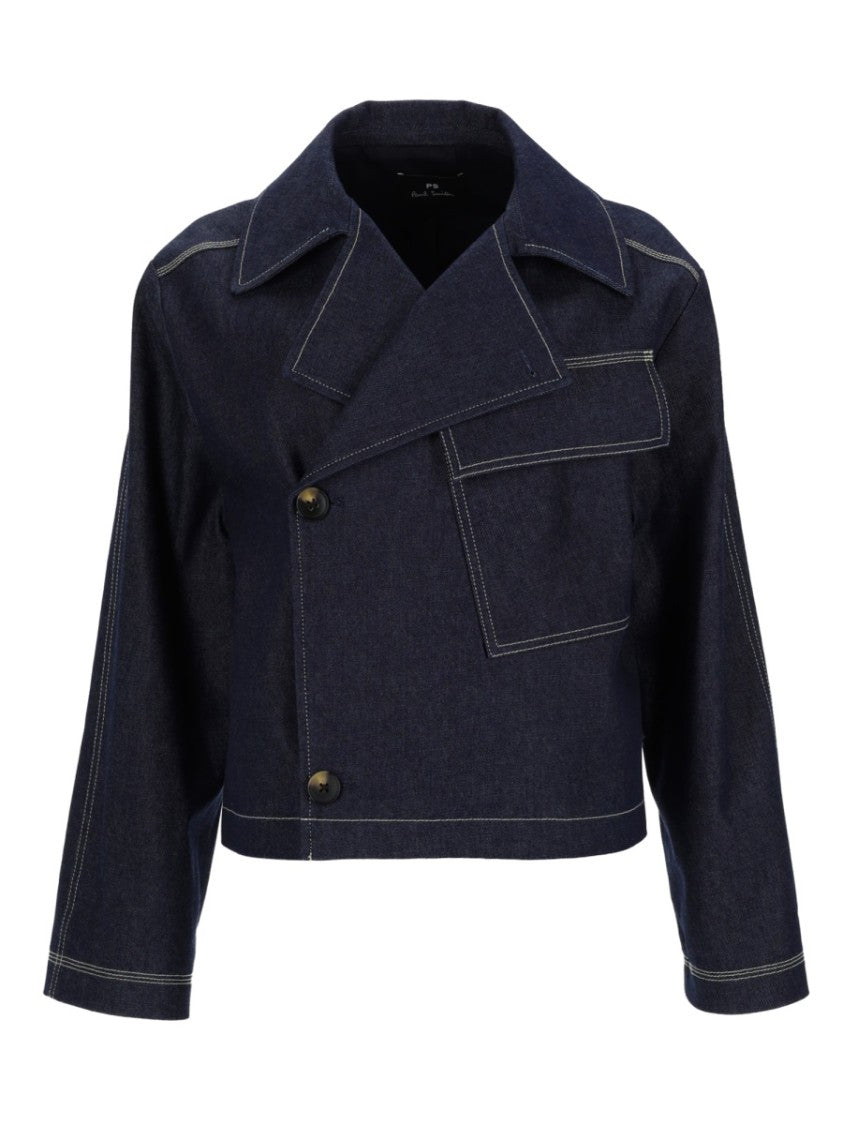 Ps Paul Smith Cropped Deep Indigo Contrast Stitching Jacket