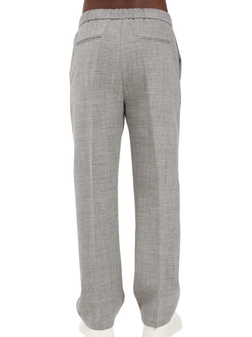 I M Brian Grey Textured Wool-Linen Blend Drawstring Sweatpants