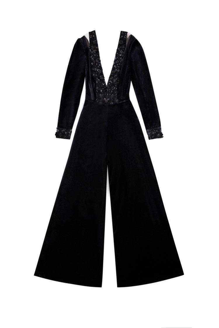 Saiid Kobeisy Velvet Flared Jumpsuit With A Beaded Top