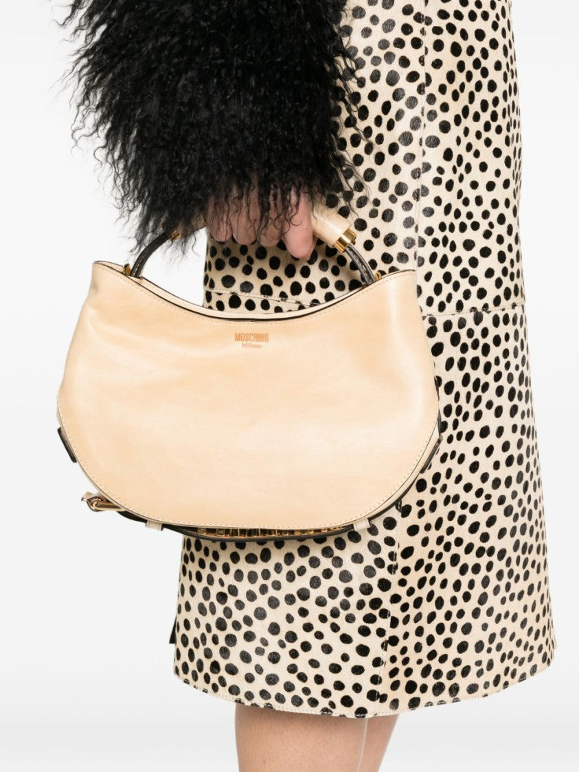 Moschino Crescent Shaped Structured Gold Accent Bag