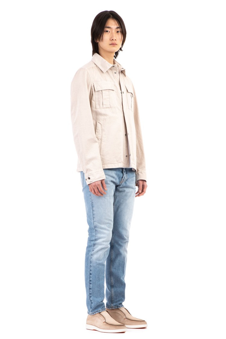 Herno Cotton-Linen Blend Overshirt With Snap Button Closure